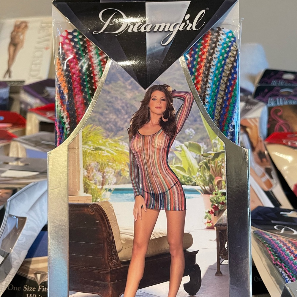 Striped fishnet long sleeve dress (G-string NOT included)